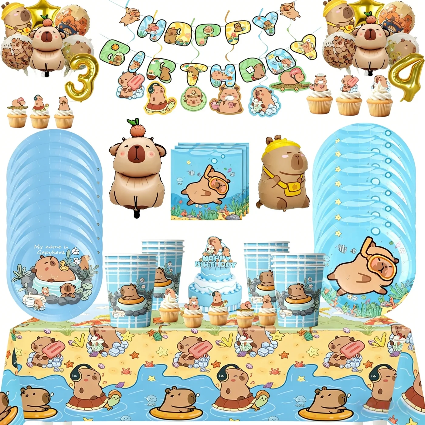 Capybara Geburtstag Party Dekoration Capybara Geschirr Teller Tasse Ballon Banner für Kinder Gefälligkeiten Geburtstag Liefert Party Decora