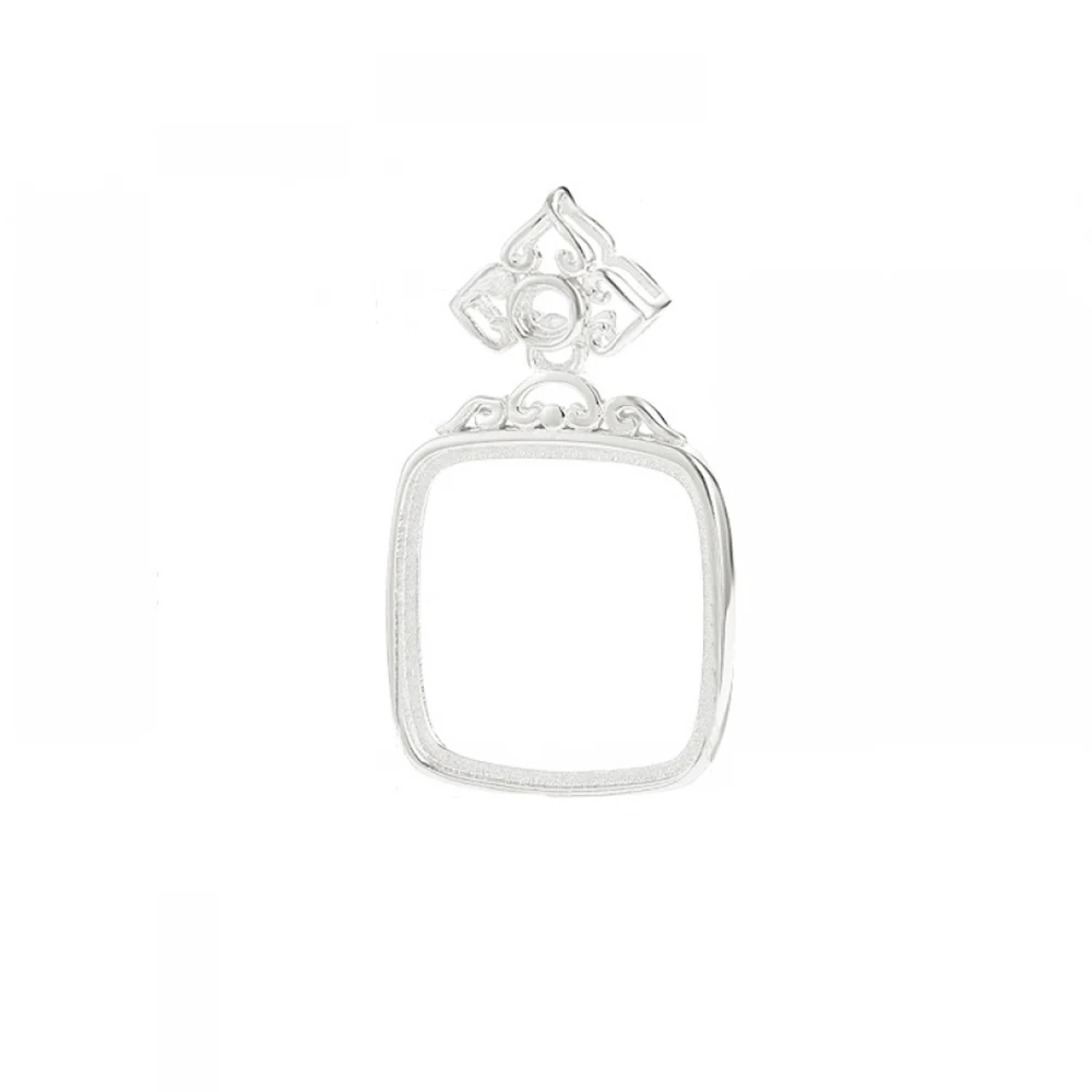 

New Style 925 Sterling Silver Blank Pendant Cabochon Setting Tray Square Gemstone DIY Necklace Jewelry Making Craft