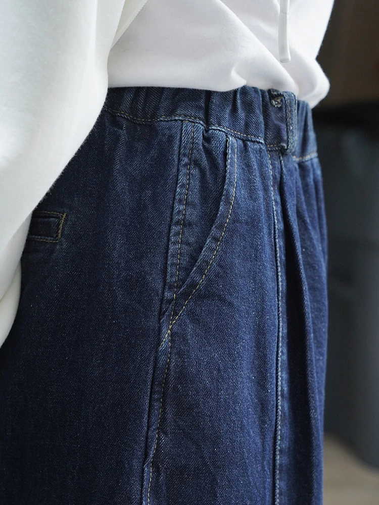 [LANMREM] Elastic High Waist Jeans For Women Straight Loose Wide Leg Pants Fashion Streetwear Trousers 2024 Spring New 26D4417