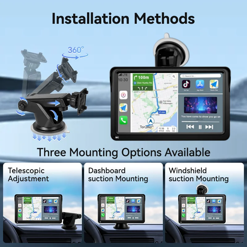 VENBES 7" Autoradio Carplay & Android Auto Tragbare Mirrorlink Touchscreen Rückfahrkamera AUX USB Typ-c – Detail 9