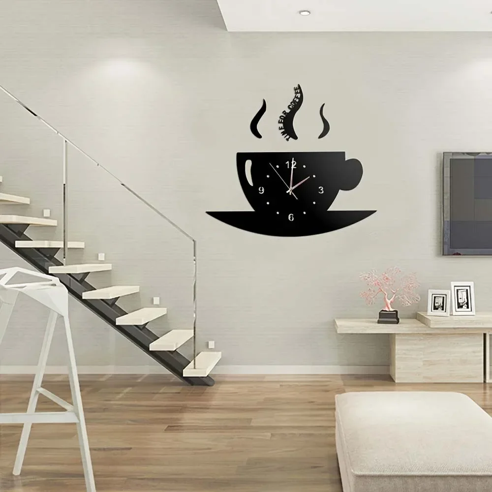 Silent Wall Clock Diy Personalised Clock Mirror Wall Sticker Living Room Acrylic Quartz Teapot Modern Living Room
