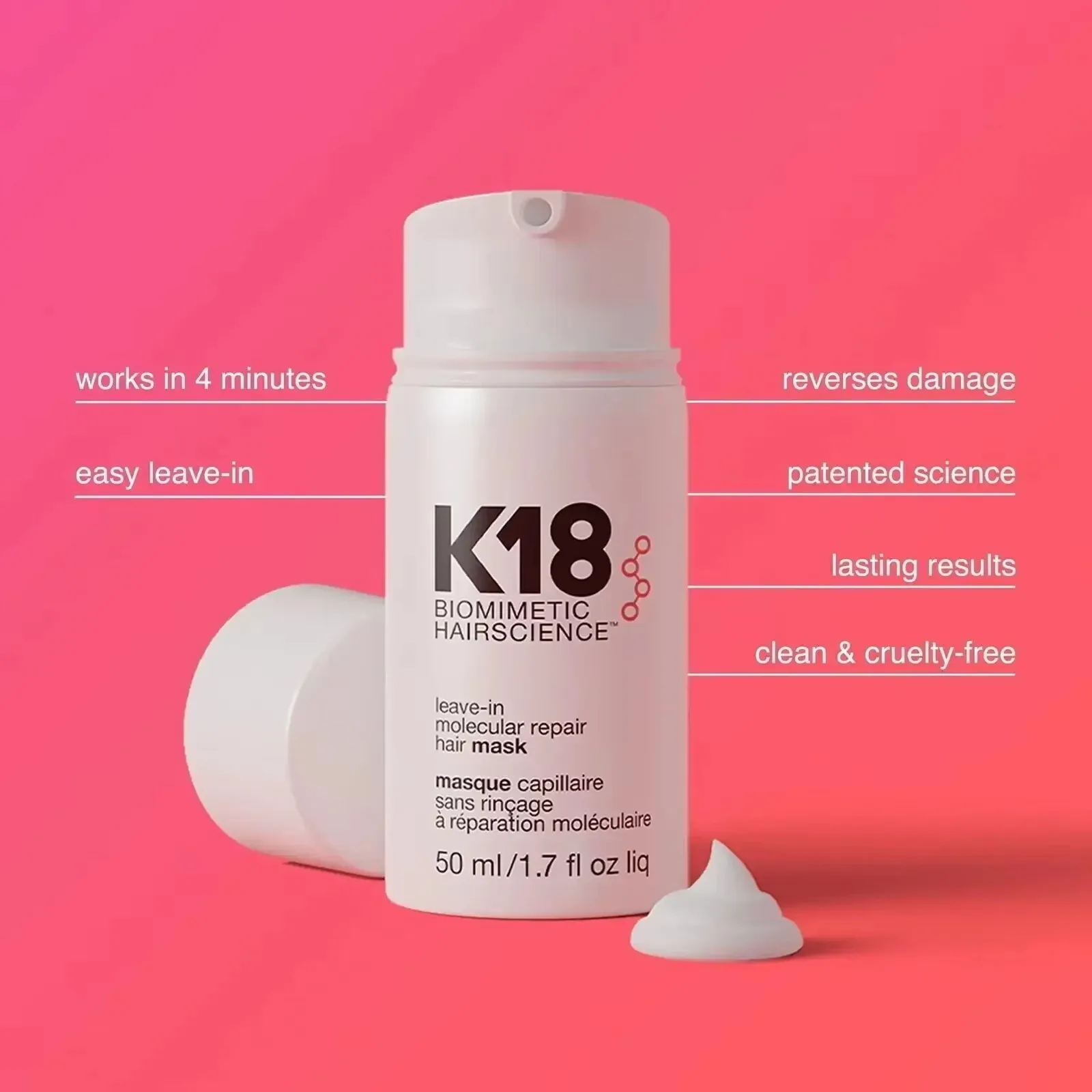 1-15PCS K18 Leave-In Molecular Repair Hair Mask Damage Restore Soft Hair Deep Repair Keratin & Scalp Treatment Care 50ML