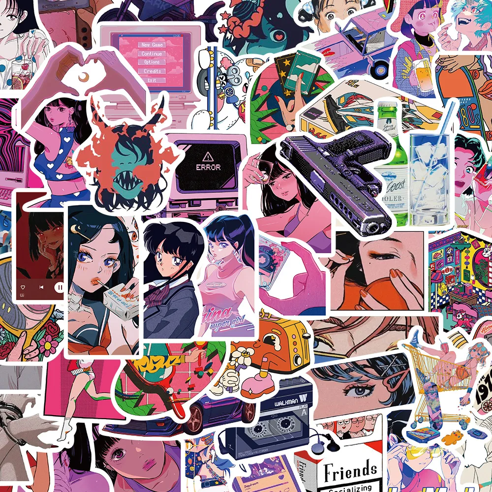 

10/30/50PCS City Pop Y2k Pink Girl Stickers Decals Decoration Suitcase Scrapbooking Helmet Phone Laptop Stationery Cute Kid Toy
