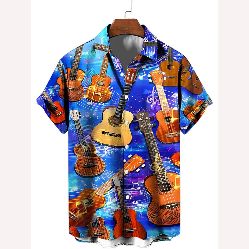 

Music 3d Guitar Print Hawaiian Shirt Men Fashion Aloha Shirts Casual Short Sleeve Streetwear Tops Summer Shirt Women Clothing