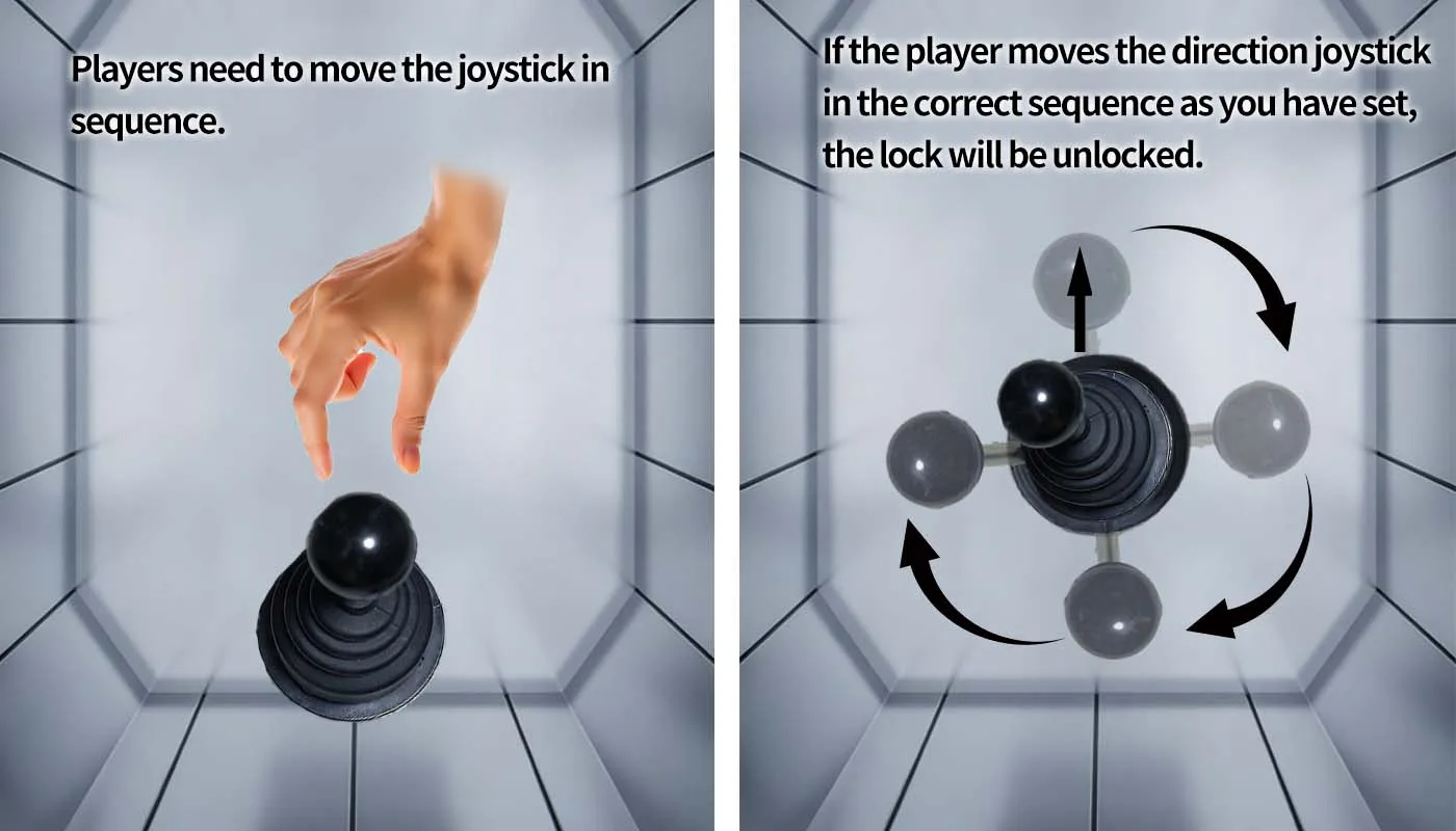 Mysterious Studio Escape Room Prop Schwarzer Joystick mit Soundeffekt dreht sich in 4 Richtungen in Bestellung und das Schloss wird geöffnet – Detail 2