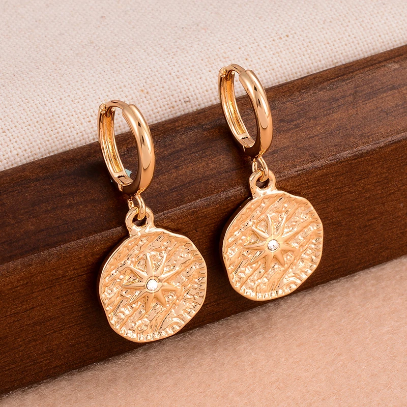 

Boho Round Coin Cubic Zirconia Silver Gold Plated Fashion Earrings For Women Dangle Drop Earrings Jewelry Wholesale