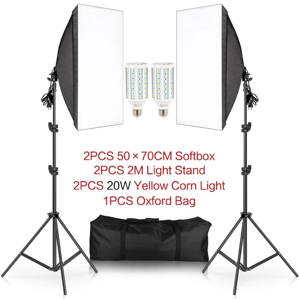 Fotografia 50x70CM Kit di illuminazione Softbox sistema di illuminazione continua con treppiede 2M 5500K lampadine fotografiche attrezzatura per Studio fotografico