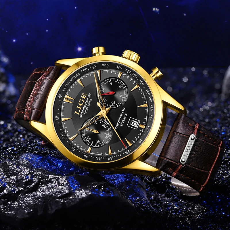 LIGE Men's Watch Big Dial  Leather Band Date Mens Business Male Watches Waterproof Luxuries Men Wrist Watches for Men