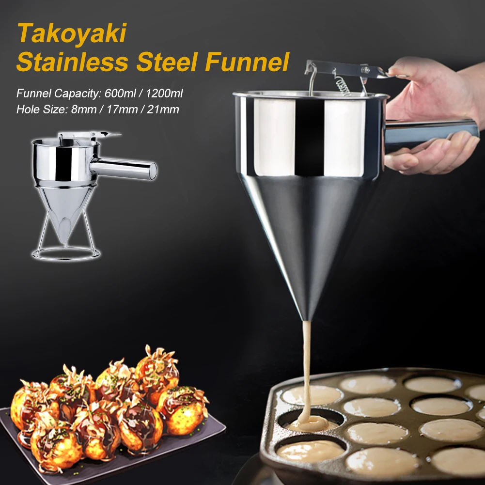 

Stainless Steel Pancake Batter Dispenser Octopus Ball Funnel with Handle Silicone Stopper Plug Detachable Handle Waffle Maker