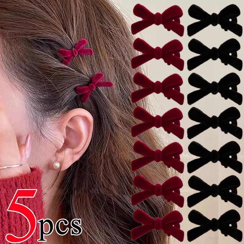 Mini Red Velvet Bow Hair Clips Little Girls Sweet Candy Color Velvet Small Bow Knot Hairpins Hairgrips Barrette Hair Accessories