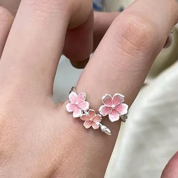 2025 New Sweet Gradient Flowers Cuff Finger Rings For Women Fashion New Anniversary Jewelry Gift Party Wholesale 1
