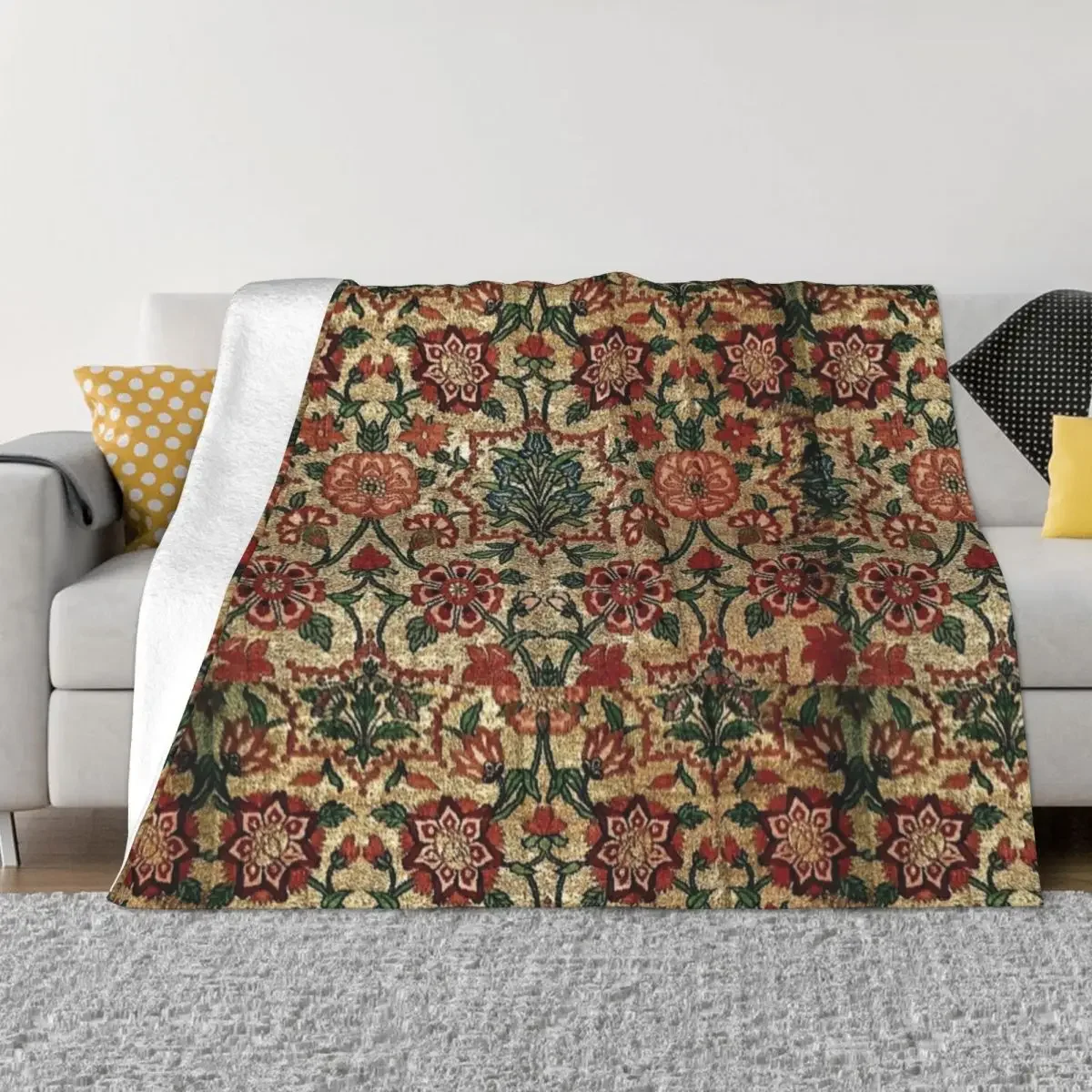 

Ancient Turkish tapestry - Green Throw Blanket Bed linens Plaid on the sofa Luxury Blankets