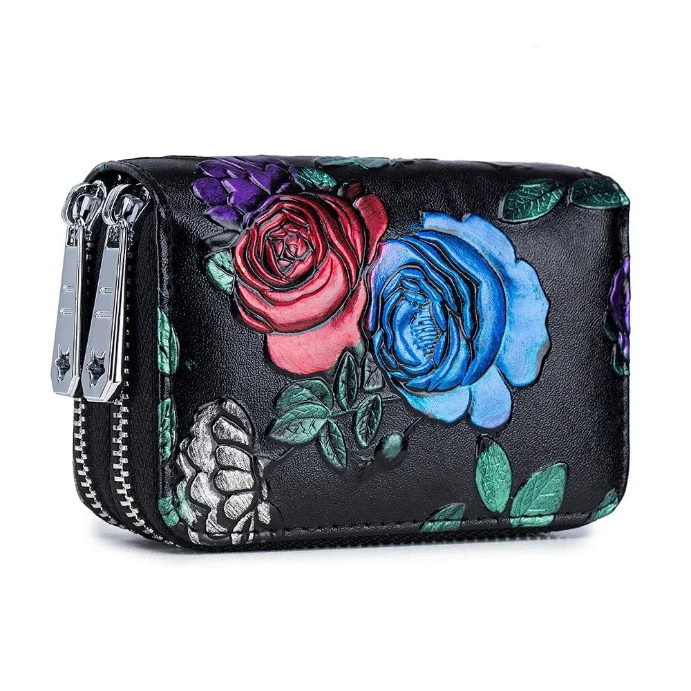Portafoglio da donna, piccolo, compatto, in pelle, stile vintage, con cerniera e chiusura a bacio, Blu, 1 pezzo