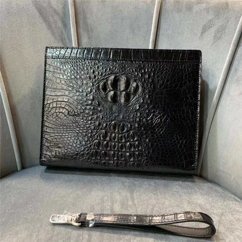 

Classic Genuine Crocodile Skin Businessmen Work Clutch Wristlets Pouch Bag Authentic Alligator Leather Male Large ZIP Card Purse