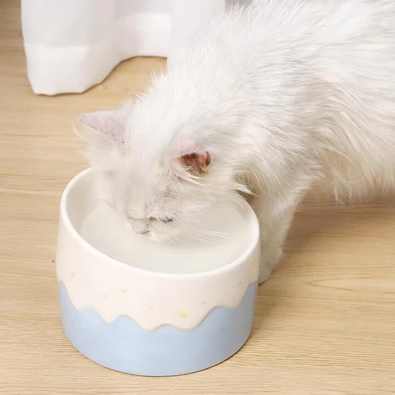 

Creative 200ML Ceramic Drinking Water Eating Food Neck Protection Anti Overturning High Foot Inclined Oblique Mouth Cat Dog Bowl