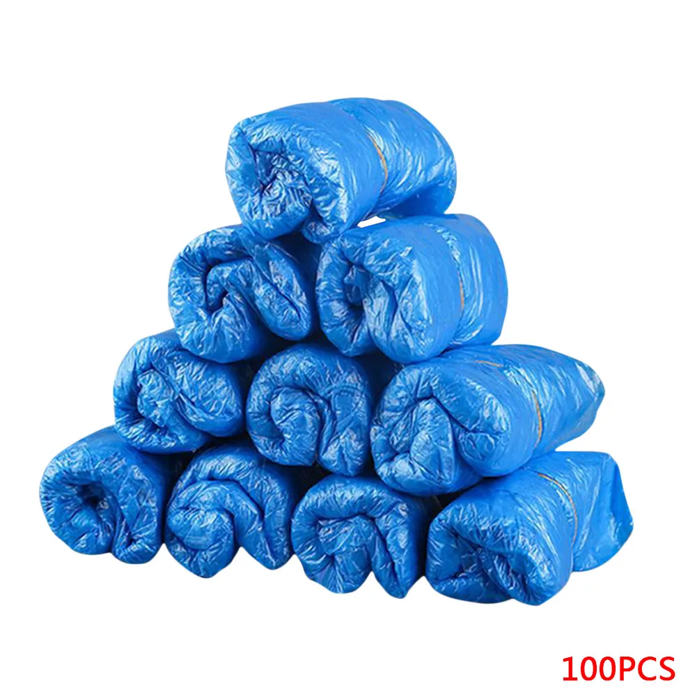 

1Pack/100 Pcs Medical Waterproof Boot Covers Plastic Disposable Shoe Covers Overshoes Rain Shoe Covers Mud-proof Blue Color