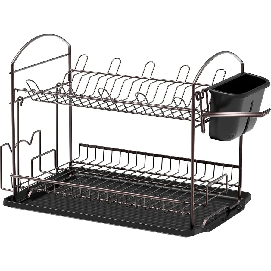 2Tier Dish Rack with Drainboard Bronze