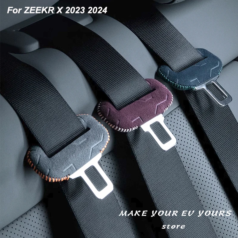 

For ZEEKR X 2023 2024 Seat Belt Lock Mount Protective Cover Alcantara Suede Anti-collision Decor Cover
