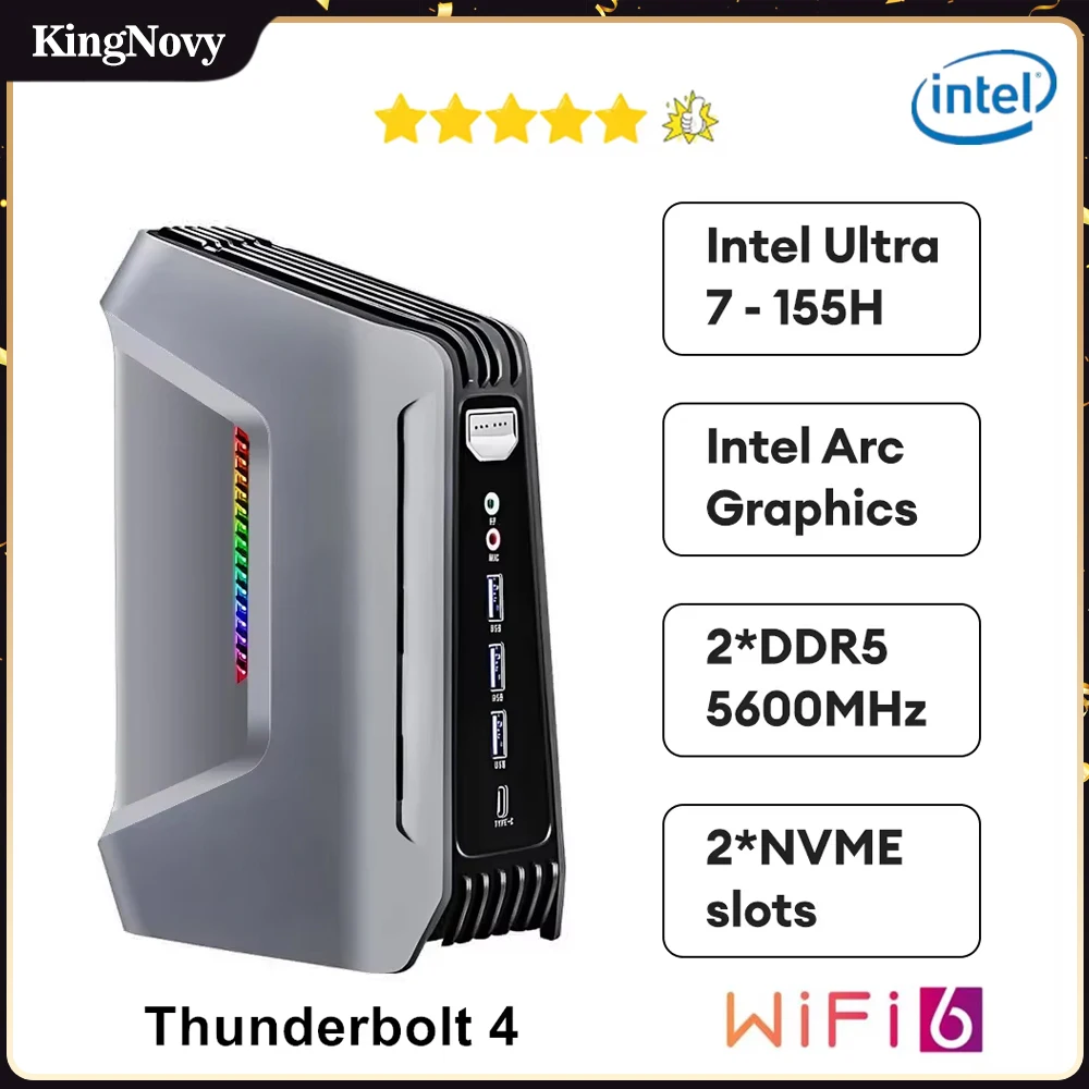 14th AI Gaming Mini PC Intel Ultra 7 155H/Ultra 5 135H Thunderbolt 4.0 2xDDR5 2xPCIe4.0 2x2.5G LAN Windows 11 RGB Computer WiFi6 2