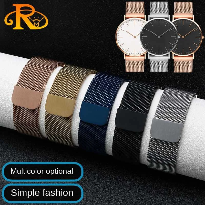 

Сетчатый Браслет из нержавеющей стали для часов, тонкий металлический браслет для наручных часов, с магнитом, 12 14 15 16 18 20 22 мм