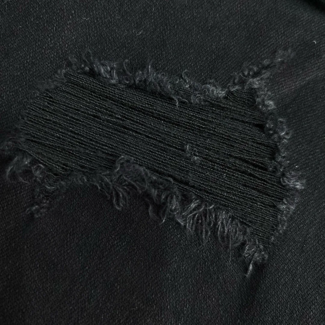 men paisley florals prints leather ribbed patch distressed black jeans 4