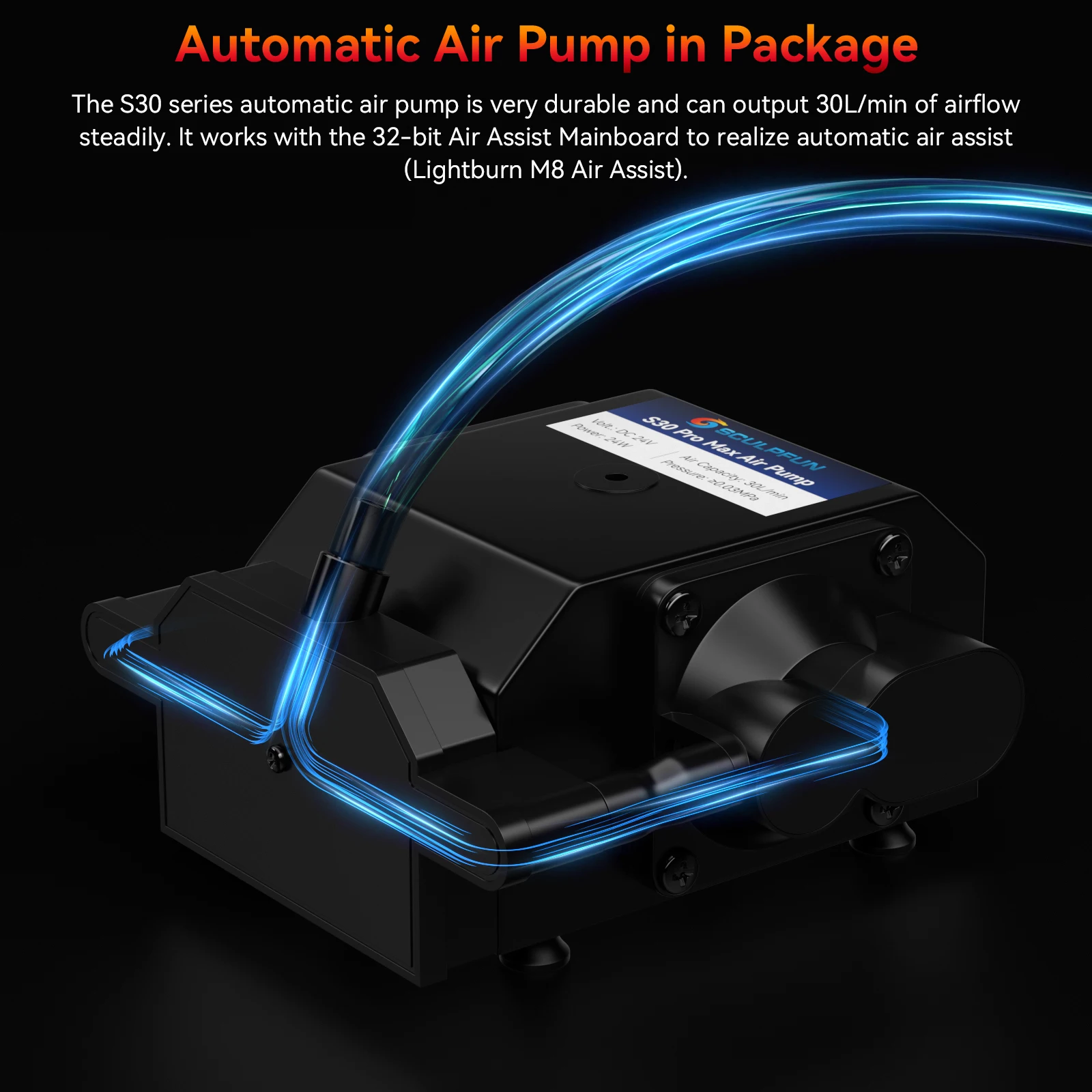 SCULPFUN Automatic Air Assist Kit 30min/Min Automatic Air Pump Suitable for S9/S10 updated Laser S30 32bit Assist
