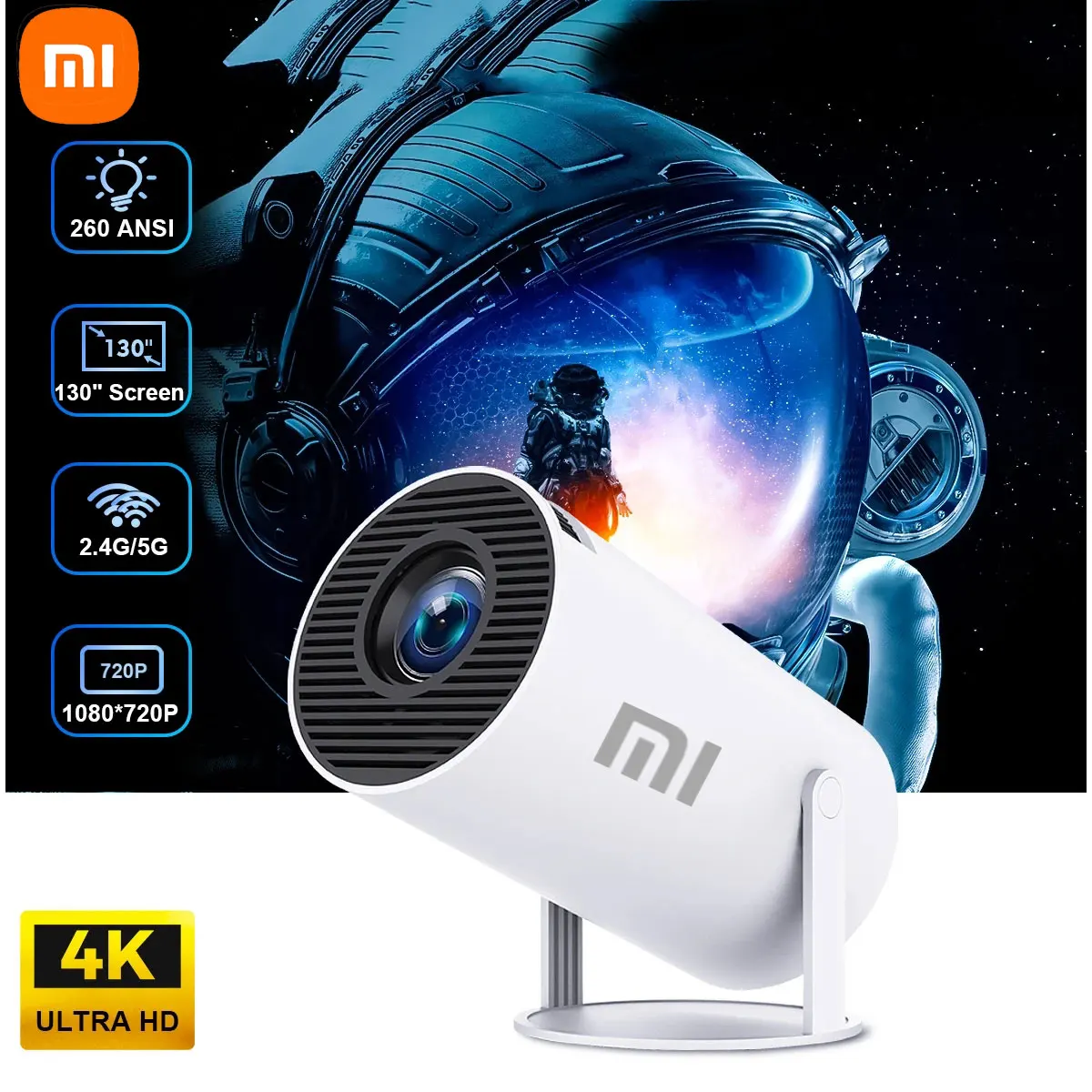 Hot Sale Xiaomi Projector Android11 4K 1280*720P HY300 Pro Dual Wifi 260ANSI 180flexible BT5.0 Cinema Outdoor Portable Outdoor 1