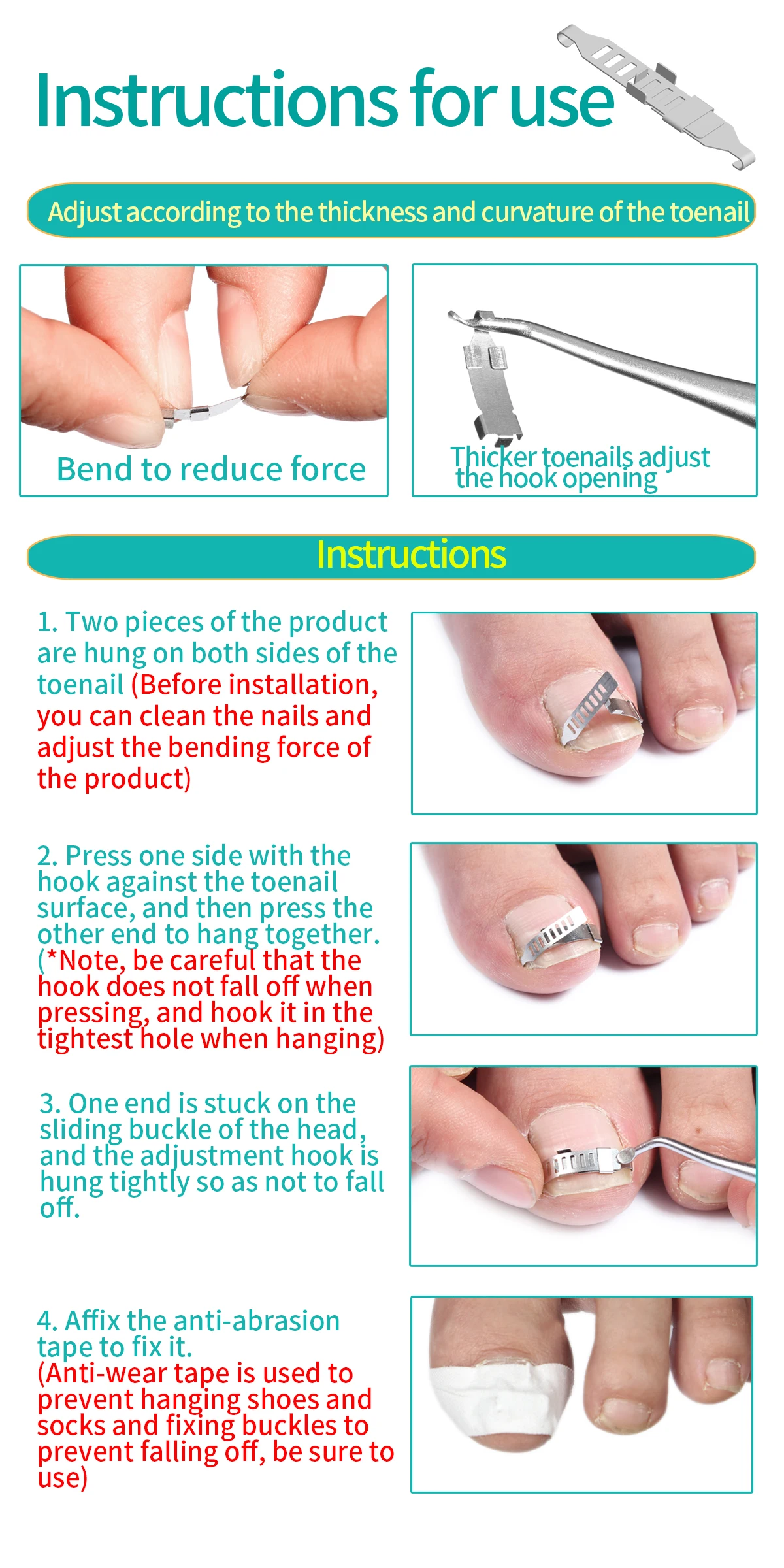 Ingrown Toenail Corrector Tools Pedicure Recover Embed Toe Nail Treatment With Cotton Tape Tools