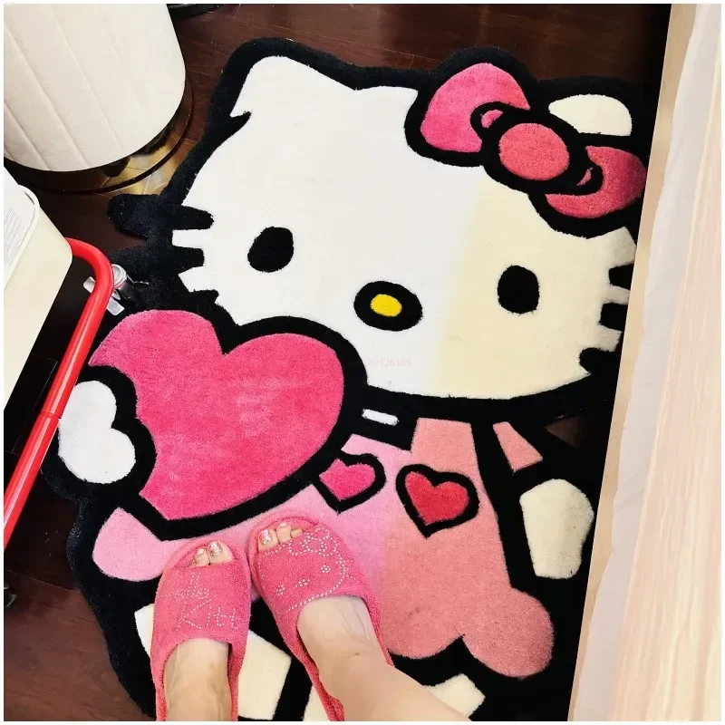 

Sanrio Hello Kitty Plush Floor Mat Cartoon Kt Cat Kawaii Cute Cartoon Non-Slip Imitation Cashmere Rug Room Bedside Decoration C