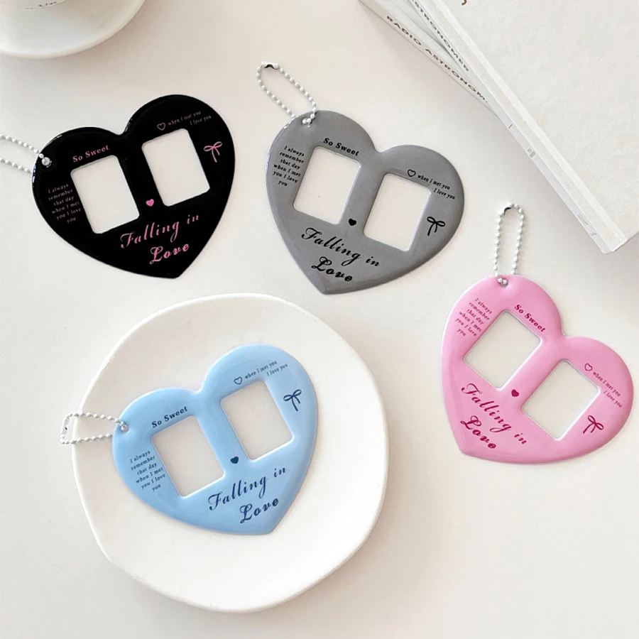 Cute double heart love 1 inch photo CP card sleeve double lattice heart card sleeve key chain pendant 6