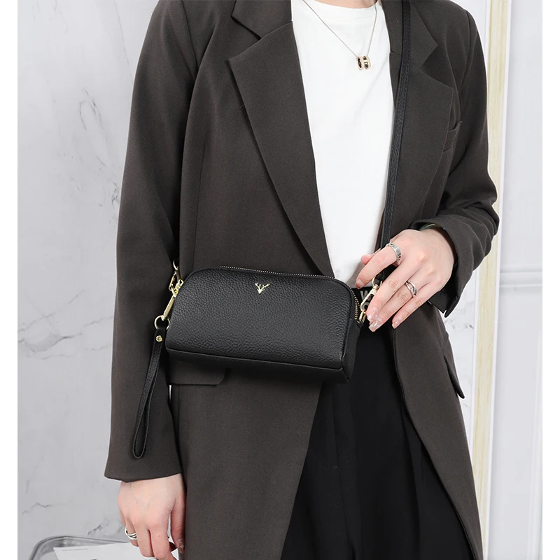 Elegant Double Zipper Leather Shoulder Handbag