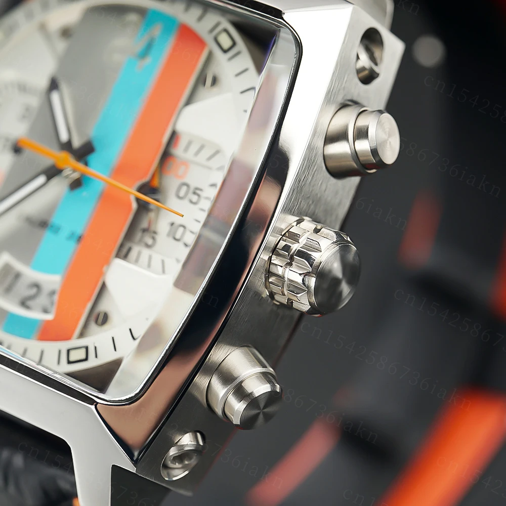 2022Fashion New Men's Color Bar Square Dial Sapphire Mirror Stainless Steel Leather Strap Sports Leisure Waterproof Quartz Watch