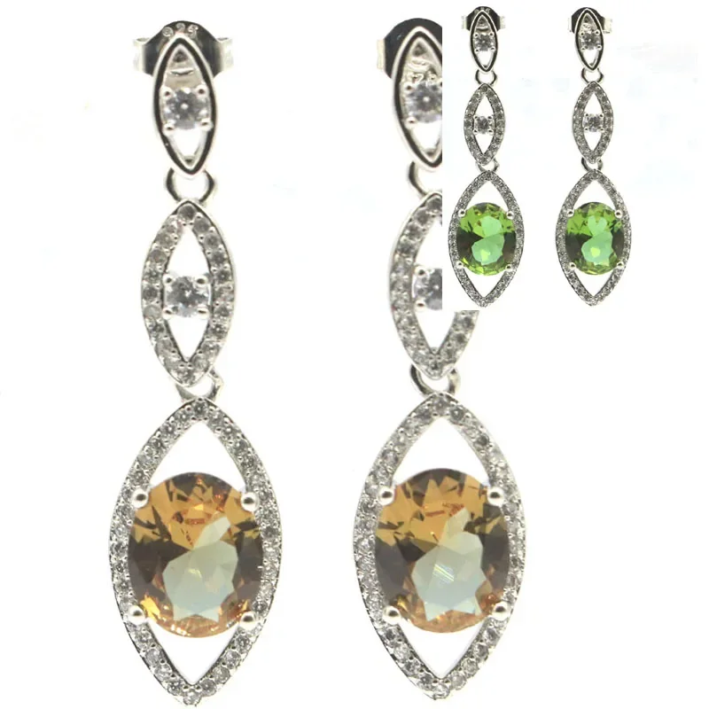 5g 925 SOLID STERLING SILVER Customized Earrings Deluxe Real Green Emerald Red Ruby Blue Sapphire Zultanitel  CZ High Trendy Pol