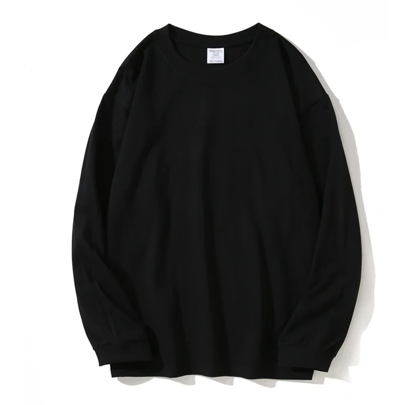 Heavy T-shirt solid cotton long sleeves simple versatility, loose and casual undershirt sweatshirt men clothing