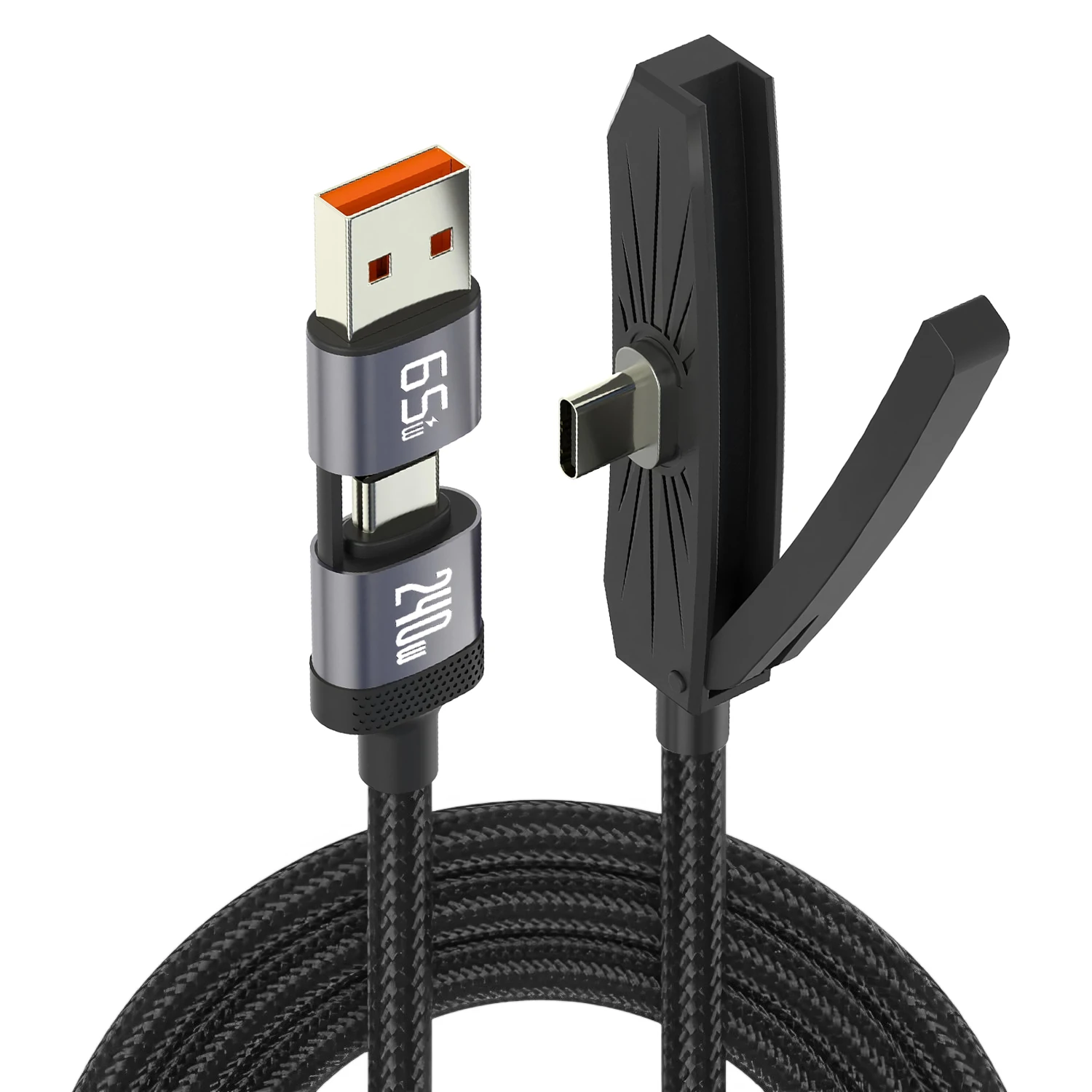 240W 접이식 스탠드 데이터 케이블 Type-C to Type-C 및 USB 인터페이스 다각도 휴대폰 거치대 데이터 케이블 범용 1.8M 케이블