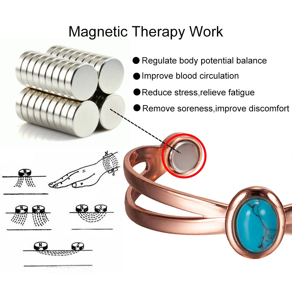 Vinterly Pure Copper Bracelets Magnetic Therapy Irregular Zirconia Cuff Adjustable High Magnets Bangles Resizable Jewelry Women 2