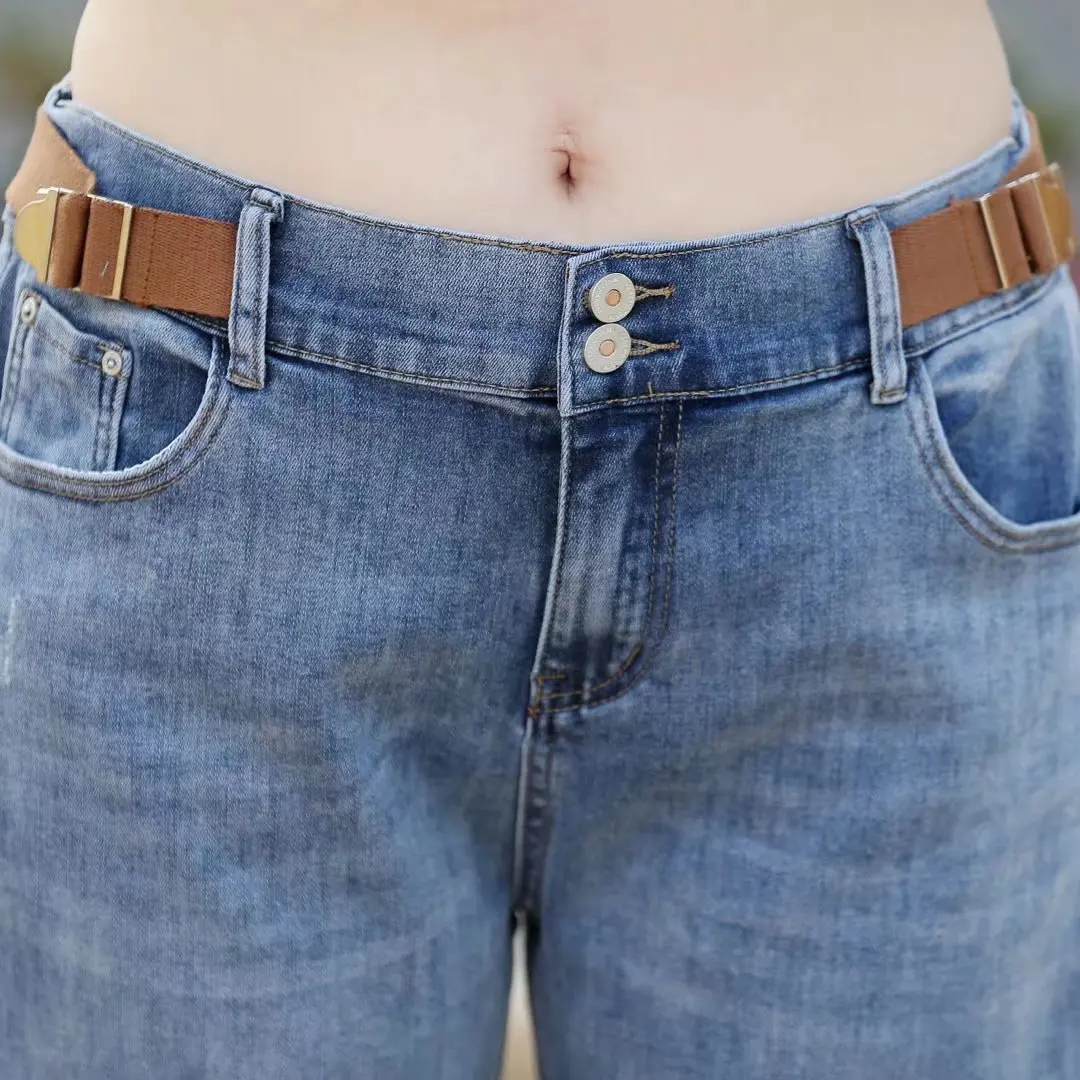 Women's Clothing Jeans 2022 Spring Fashion High Waist Stretch Denim Harem Pants Casual Brief Belt Bottoms D6-8071 brown jeans