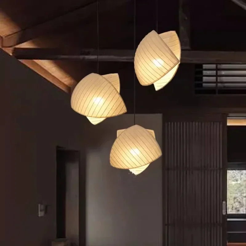 Nordic Shell Design Linen E27 Led Pendant Lights Wabi Sabi Sailboat Chandelier Dining Room Hang Lamp