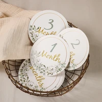 Newborn Photography Paper Leaf Milestone Spanish France English Shooting Props Baby 0 to 12 Months Accessories Baby Gifts Card 3
