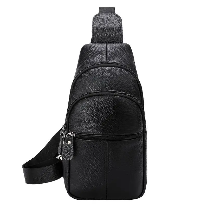 Simple Genuine Leather Chest Bag Large Capacity Men's Crossbody Bag Business Cowhide Messenger Bag Outdoor Sling Bag