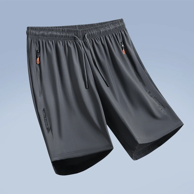 Summer Men's Clothing Solid Color Pockets Zipper Elastic High Waisted Casual Sports Loose Comfortable Knee Pants England Shorts