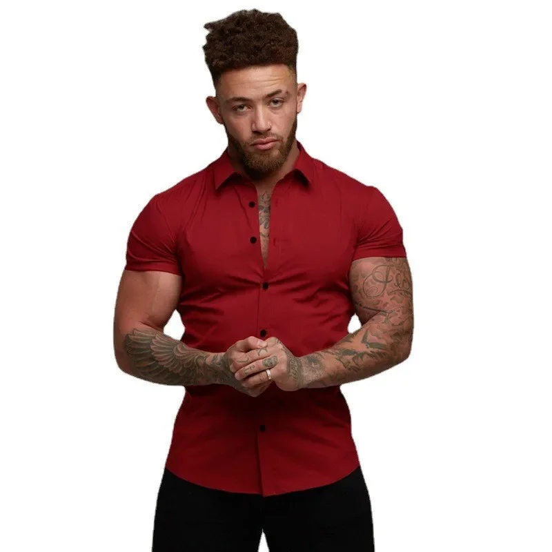 Casual Short Sleeved Shirt Short Sleeved Shirt Button Down Shirt Men's Fashion Dress Shirt Summer Classic Slim Fit Button Short Sleeve Shirts For Men Casual Business Male Hipster Social Shirt