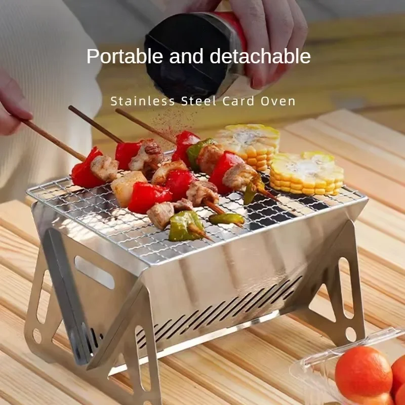 Portable Folding Barbecue Grill Heating Stoves Multifunction Camping BBQ Grill Rack Net Firewood Stove Stainless steel BBQ Grill 2