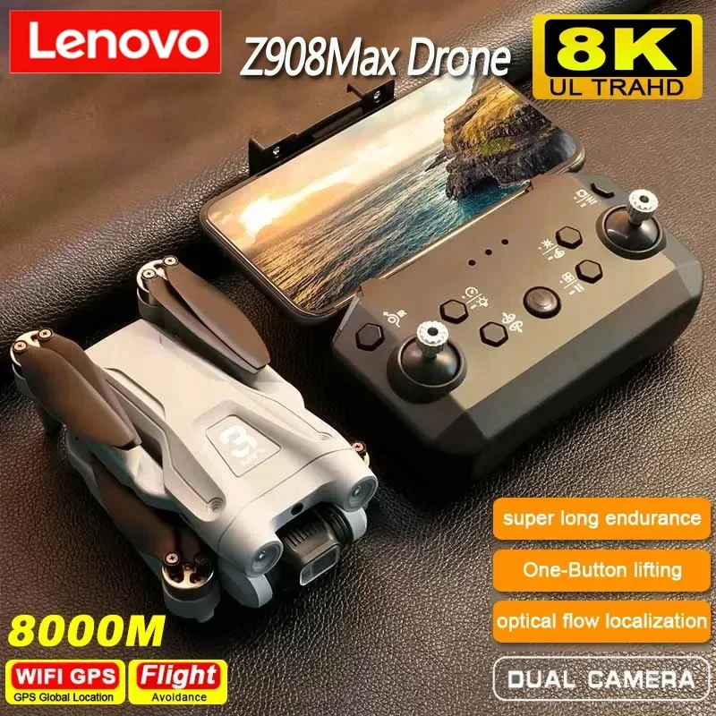 Gros plan sur le drone avec double caméra 6K ou 8K montrant ses deux objectifs et son design élégant.