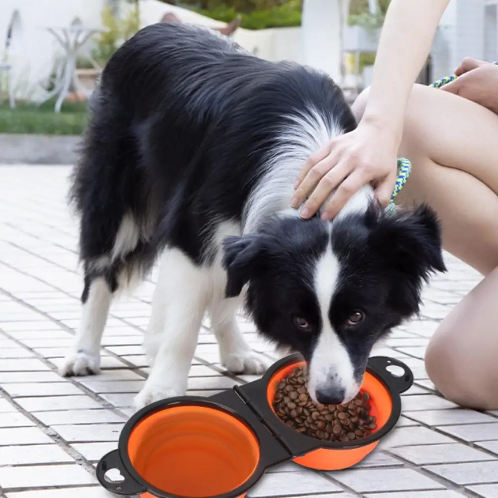 2 In 1 Dog Bowl Portable Folding Pet Double Bowl Collapsible Silicone Water Bowls For Dog Outdoor Travel Cat Feeding