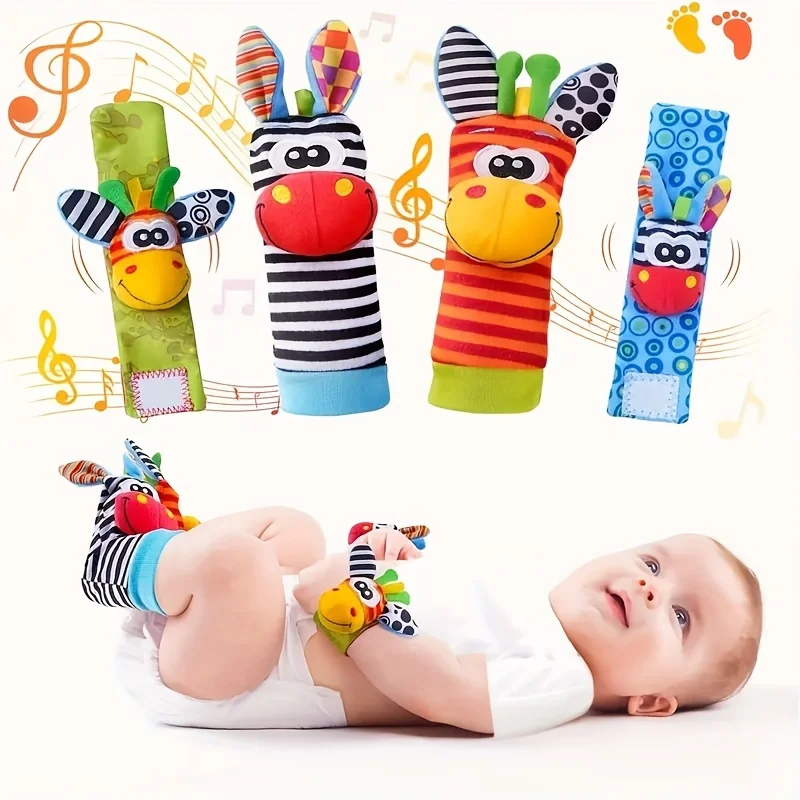 4PCS Baby Rattles Toys for 0-12 Month, Infant Girl Boy Toys for Babies 3-6 Months, Newborn Hand & Foot Toys for 0 to 9 Months 3