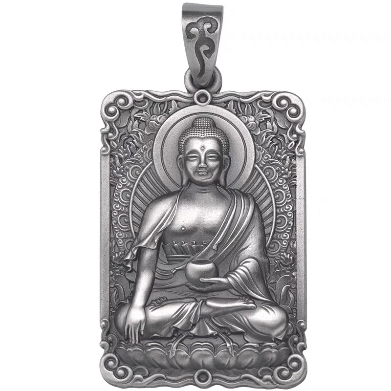 Vintage Silver Plated Buddha Necklace Men's Punk Style Pendant Hip Hop Accessories Personality Jewelry Gift
