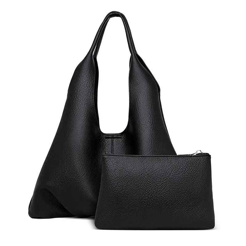 New Solid Color Simple Retro Large Capacity Bucket Shoulder Bag Commuter Soft Leather Fashion Versatile Shoulder Bag for Women