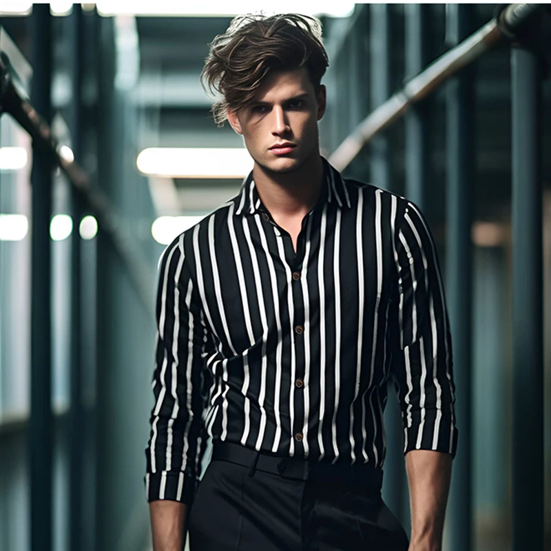 

2023 Trend Man Striped Trend Shirt High Quality Long Sleeve Shirt Casual Party Shirt Chemise Homme Shirt