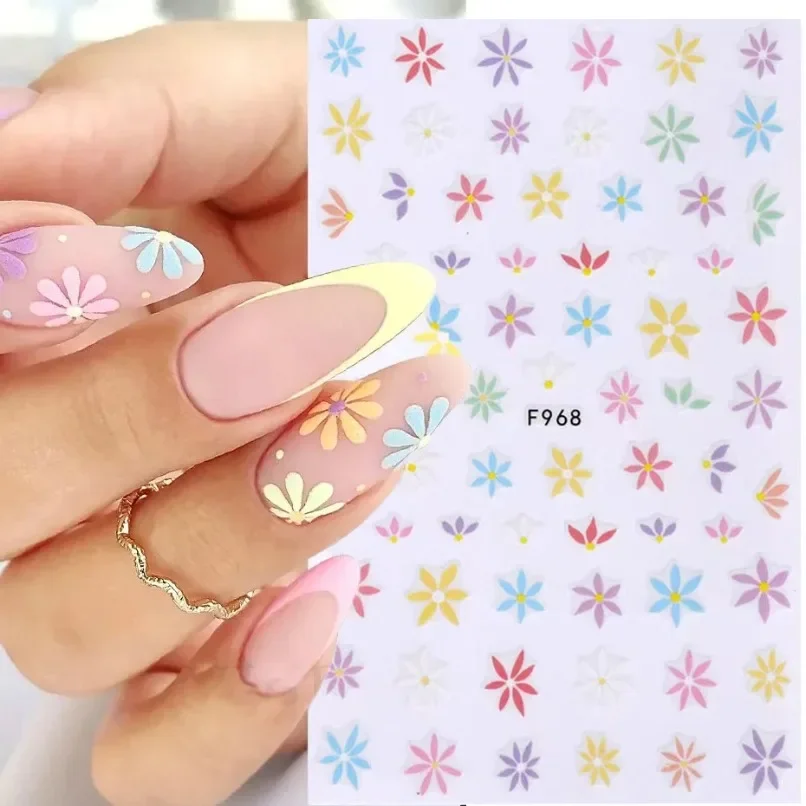 

Nail Art Flower Daisy Embossed Stickers Nail Sliders Decals Daisy White Florals Petals Flowers Back Glue Nail Sticker Decoration